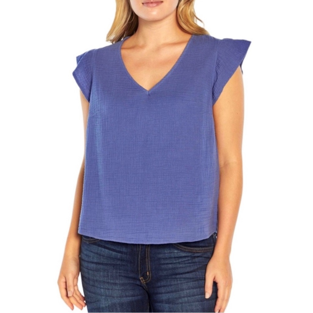 NWT Three Dots Double Gauze V-Neck Top Sz XL Periwinkle